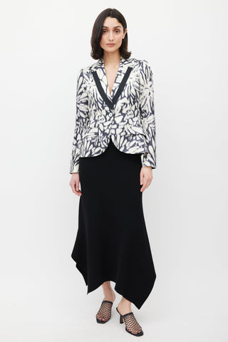 Etro White 
Black Linen Floral Blazer