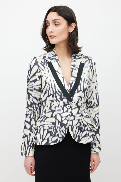 Etro White 
Black Linen Floral Blazer