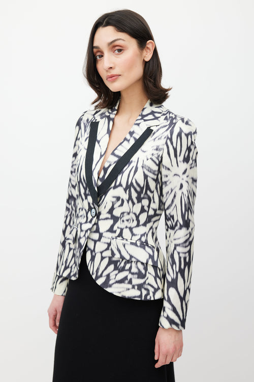 Etro White 
Black Linen Floral Blazer