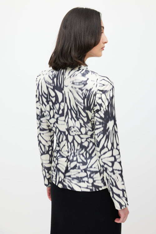 Etro White 
Black Linen Floral Blazer