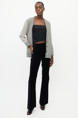 Etro White 
Black Print V-Neck Cardigan