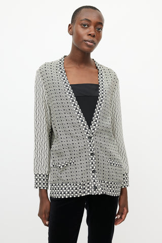 Etro White 
Black Print V-Neck Cardigan