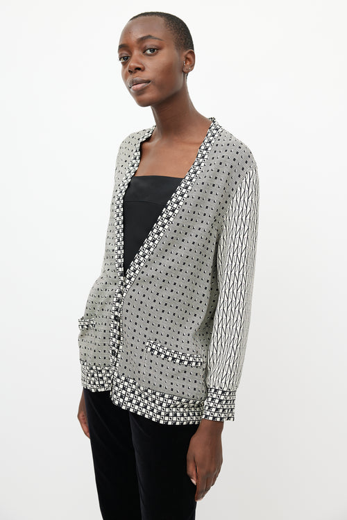 Etro White 
Black Print V-Neck Cardigan