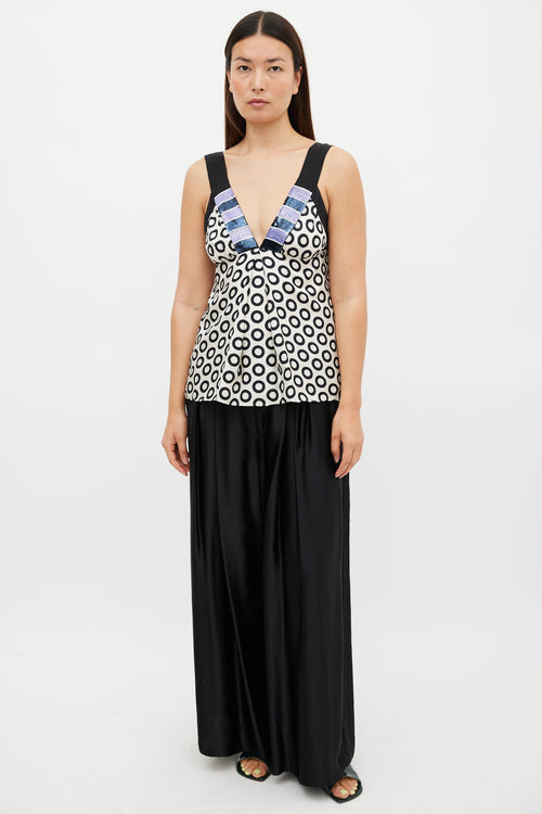 Etro White 
Black Silk Embellished Printed Top