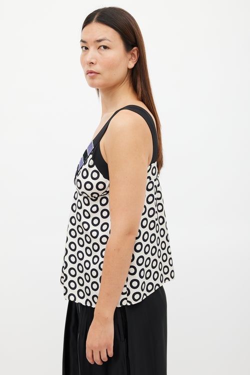 Etro White 
Black Silk Embellished Printed Top