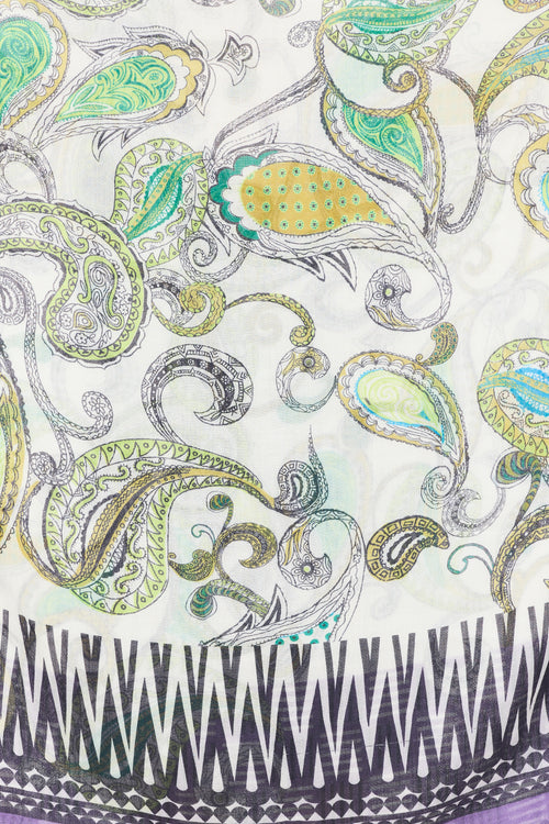 Etro White 
Multicolour Paisley Fringe Scarf