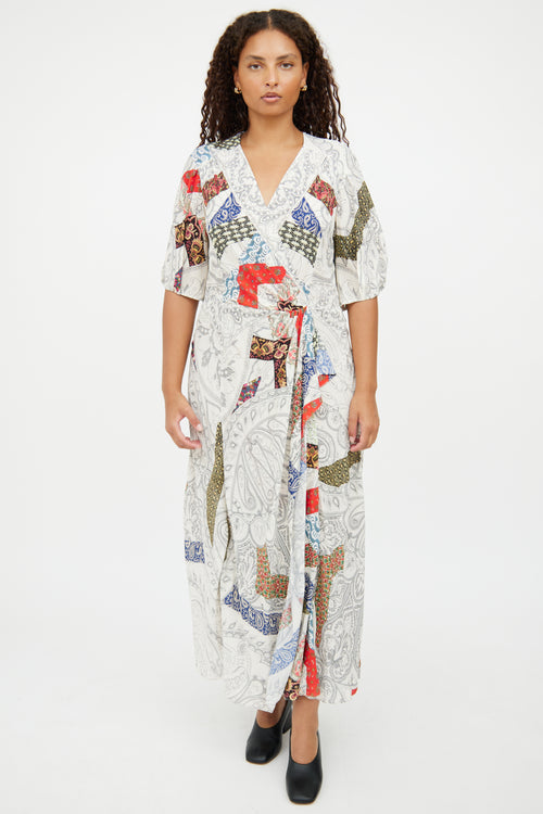 Etro White Paisley Wrap Short Sleeve Dress