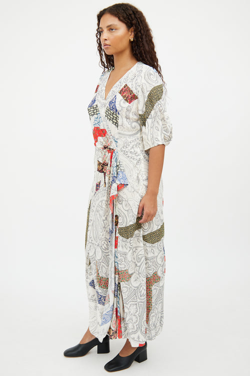 Etro White Paisley Wrap Short Sleeve Dress