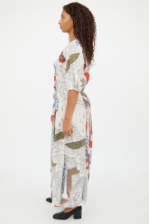 Etro White Paisley Wrap Short Sleeve Dress