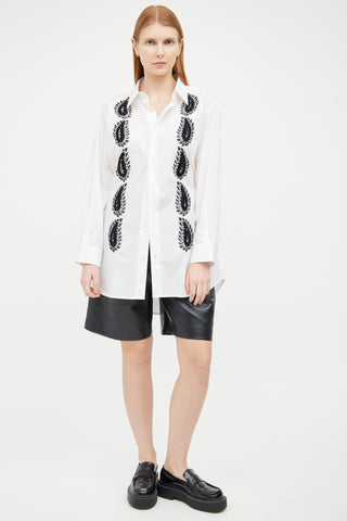 Etro White 
Black Embellished Button Long Sleeve Top