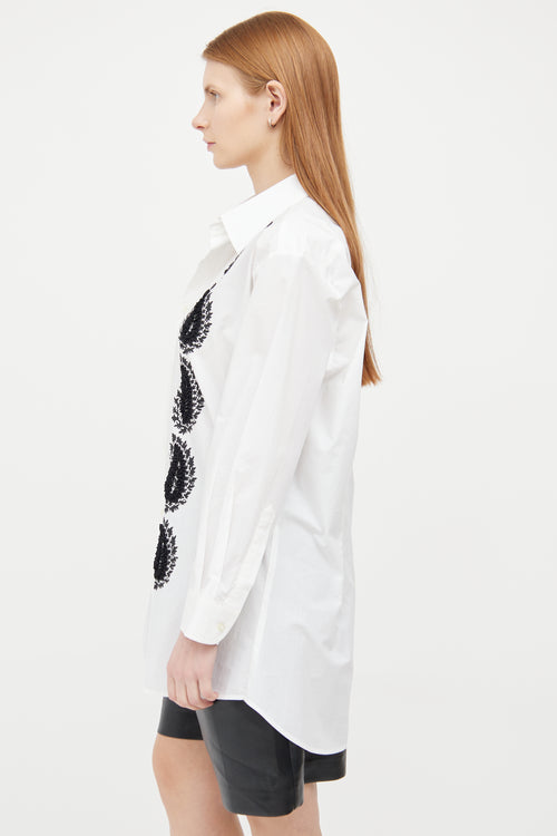 Etro White 
Black Embellished Button Long Sleeve Top