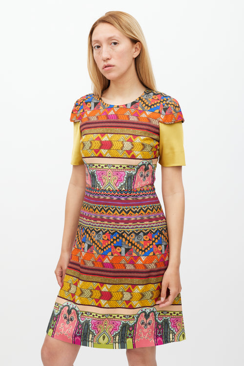 Etro Yellow 
Multicolour Geometric Sheath Dress