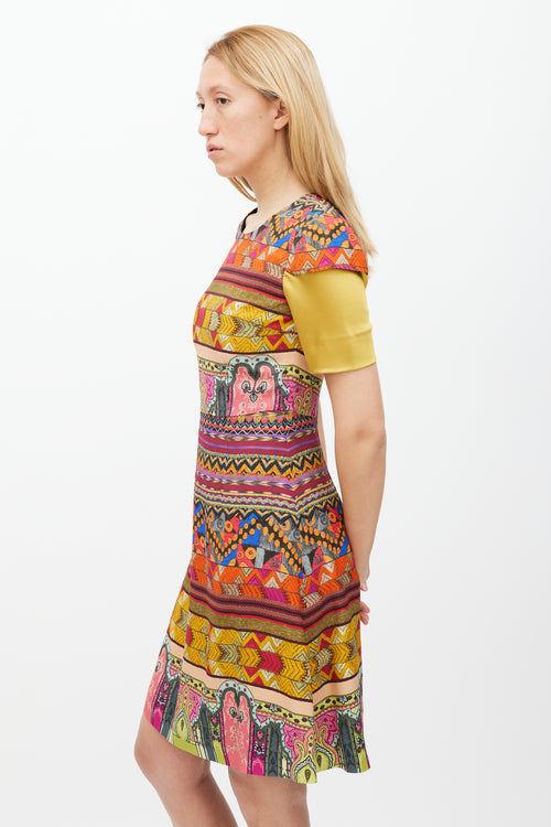 Etro Yellow 
Multicolour Geometric Sheath Dress