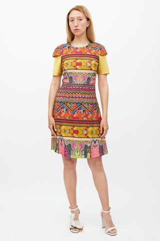 Etro Yellow 
Multicolour Geometric Sheath Dress