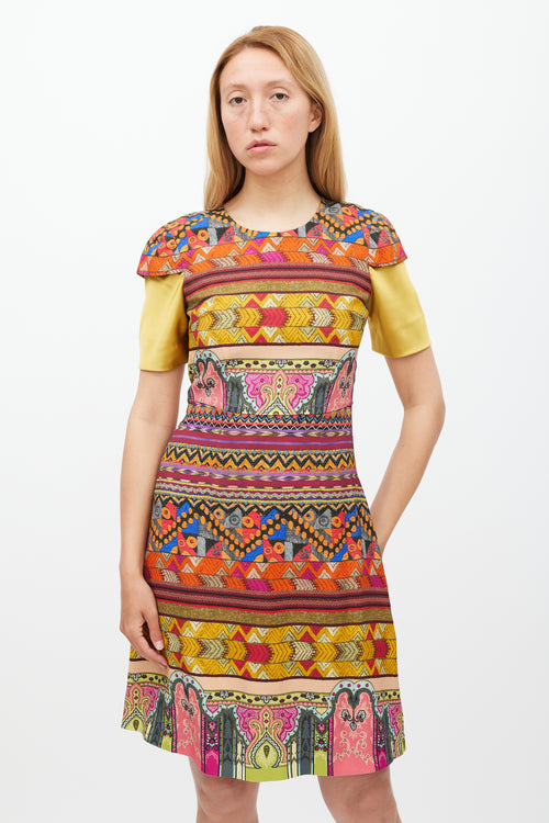 Etro Yellow 
Multicolour Geometric Sheath Dress