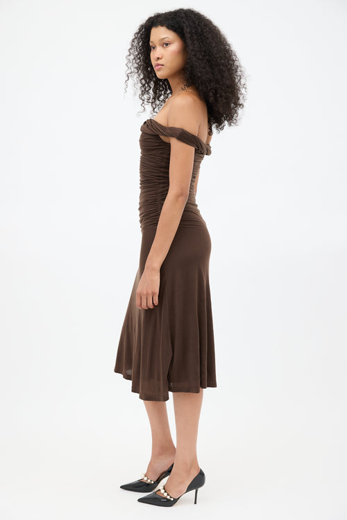 Eudon Choi Brown Ruched Off Shoulder Dress