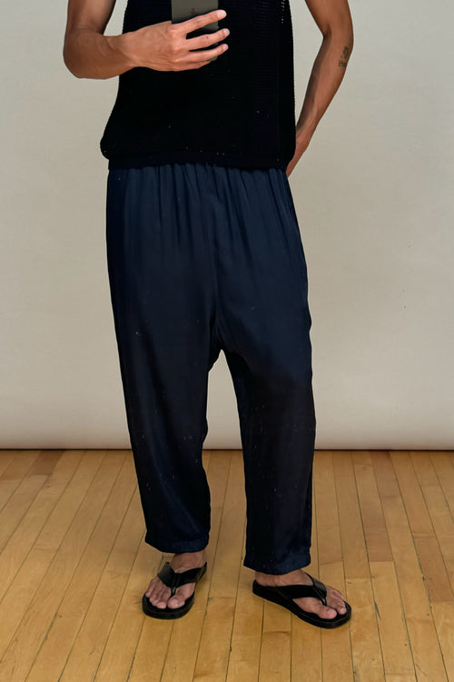 Navy Satin Drop Seat Trouser