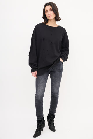 Faith Connexion Black Distressed Crewneck