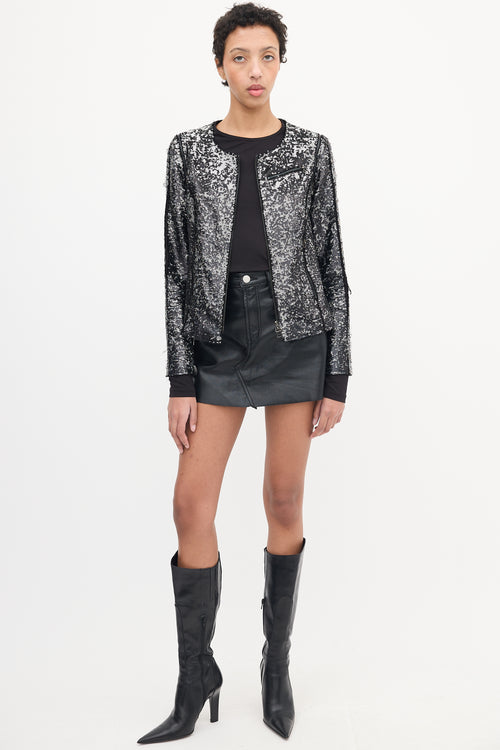 Faith Connexion Black 
Silver Sequin Detachable Sleeve Jacket