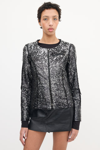 Faith Connexion Black 
Silver Sequin Detachable Sleeve Jacket