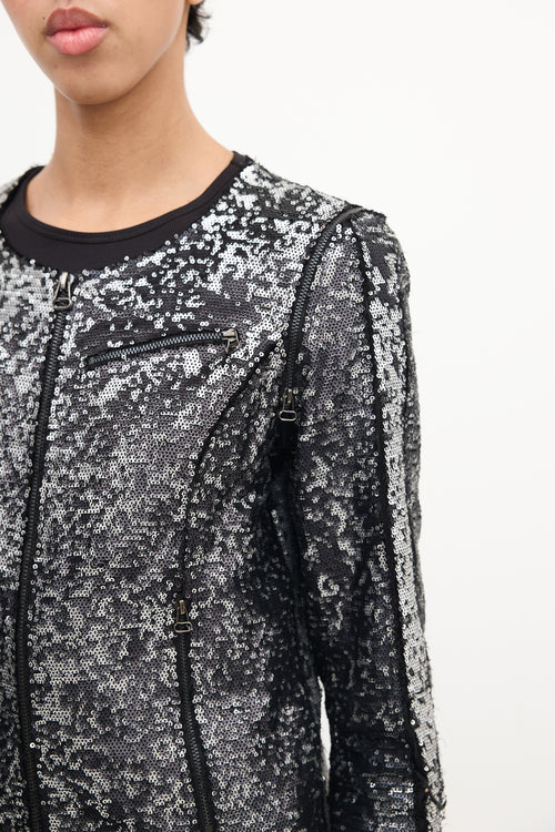 Faith Connexion Black 
Silver Sequin Detachable Sleeve Jacket