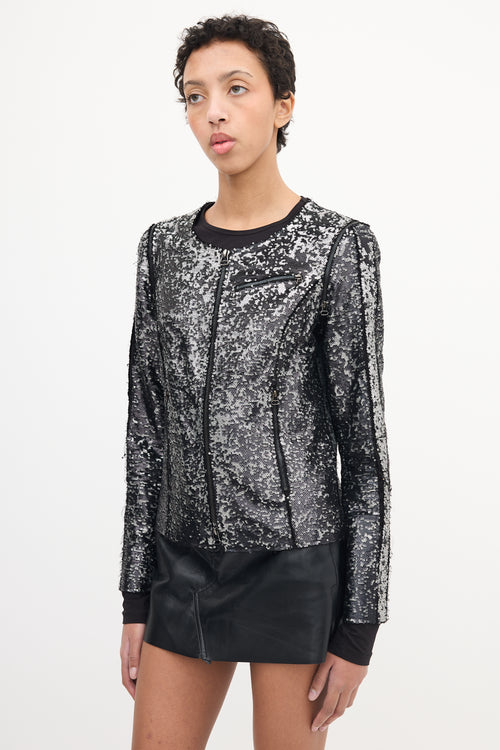 Faith Connexion Black 
Silver Sequin Detachable Sleeve Jacket