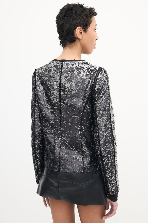 Faith Connexion Black 
Silver Sequin Detachable Sleeve Jacket