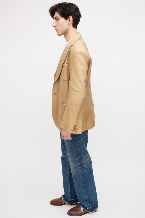 Fendi Beige Leather Notched Lapel Blazer