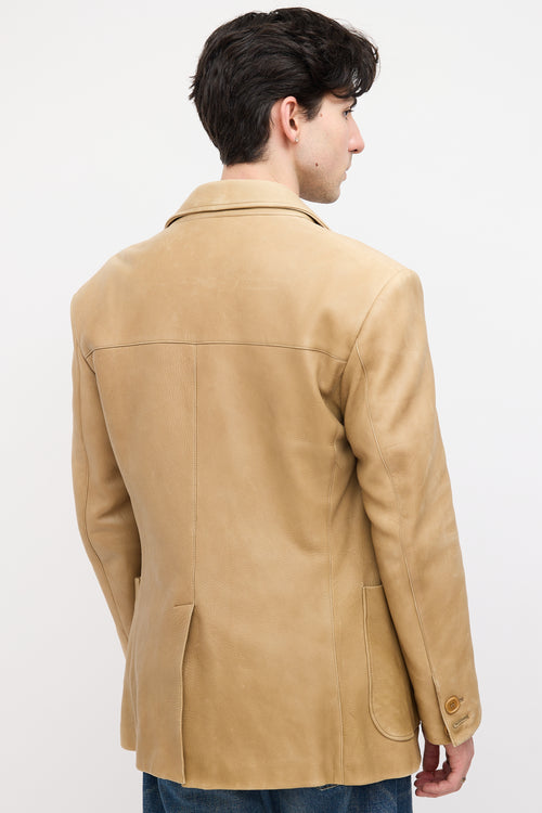 Fendi Beige Leather Notched Lapel Blazer