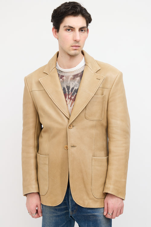 Fendi Beige Leather Notched Lapel Blazer