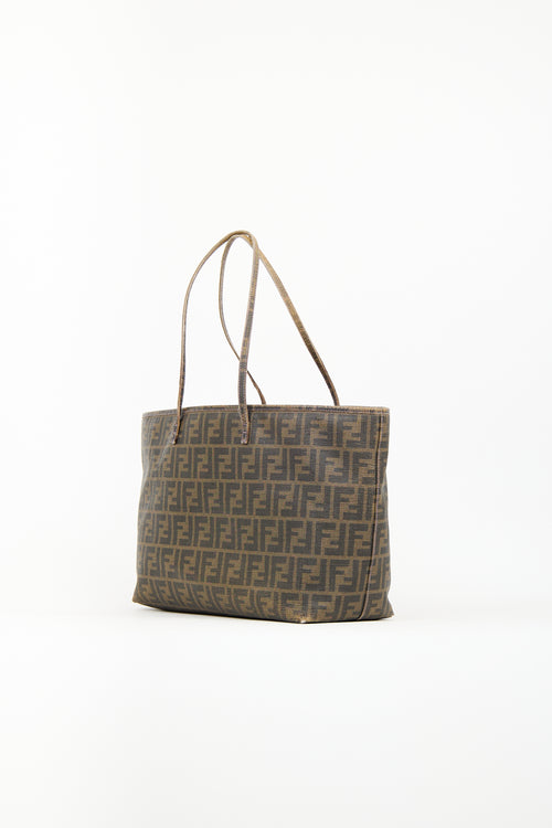 Fendi Brown Coated Canvas Zucca Roll Tote Bag