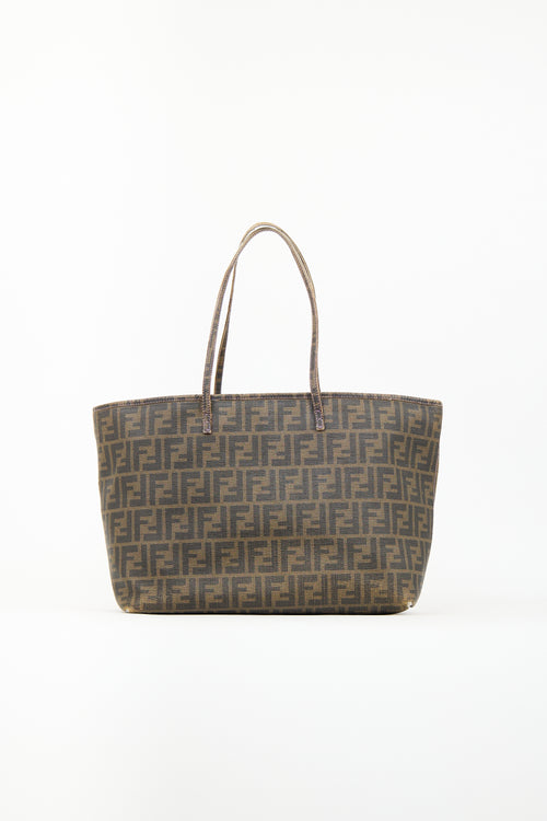 Fendi Brown Coated Canvas Zucca Roll Tote Bag