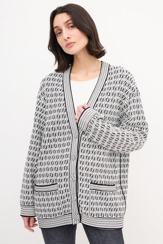 Fendi White 
Black Allover FF Logo Cardigan