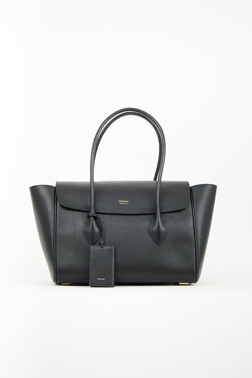 Ferragamo Black Leather East West XL Tote Bag