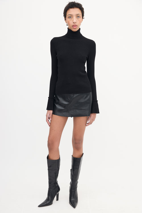 Ferragamo Black Pleated Cuff Turtleneck Top