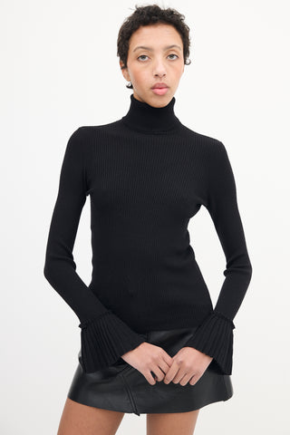 Ferragamo Black Pleated Cuff Turtleneck Top