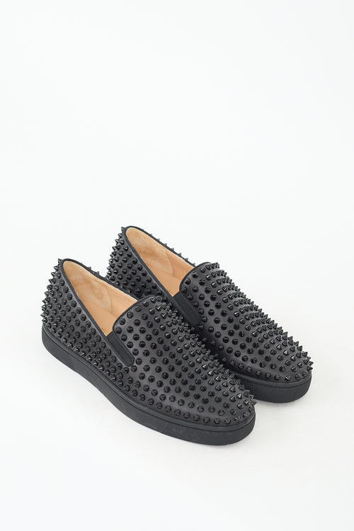 Christian Louboutin Black Roller Boat Studded Slip On Sneaker