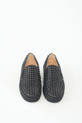 Christian Louboutin Black Roller Boat Studded Slip On Sneaker