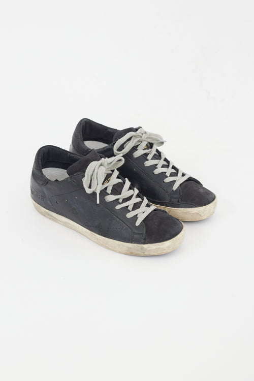 Black Leather 
Suede Superstar Sneaker