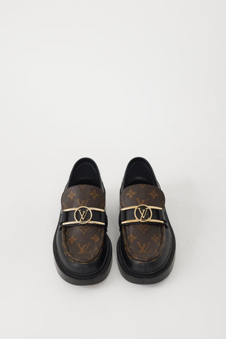 Louis Vuitton Black 
Brown Leather Academy Monogram Loafer