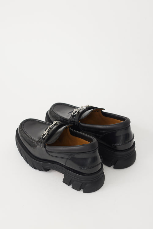 Gucci Black 
Silver Leather Romance Platform Loafer