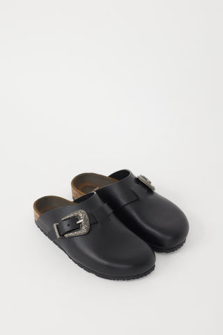 Saint Laurent Black 
Silver Leather Nichols Clog Mule