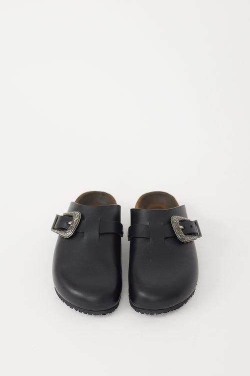 Saint Laurent Black 
Silver Leather Nichols Clog Mule