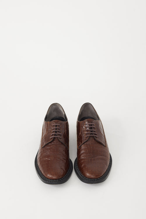 Clergerie Brown Leather Embossed Oxford