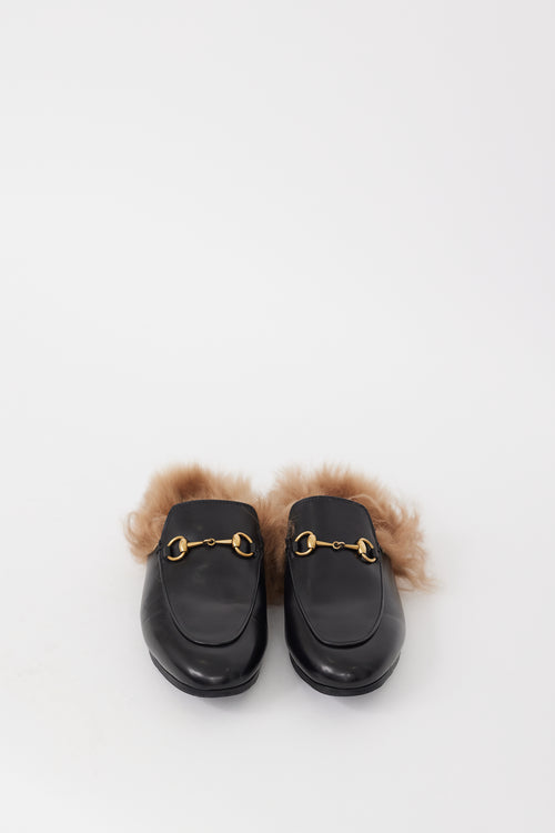 Gucci Black Leather 
Fur Princetown Mule