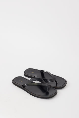 The Row Black Leather City Sandal