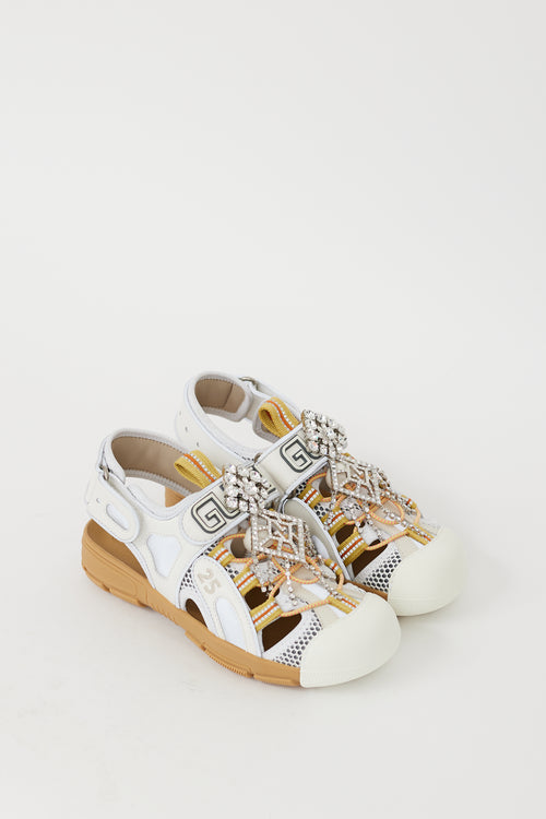 Gucci White 
Multicolour Tinsel Mesh Jewel Sandal