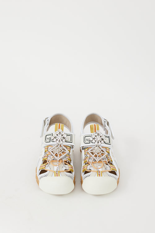 Gucci White 
Multicolour Tinsel Mesh Jewel Sandal