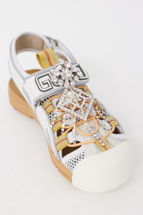 Gucci White 
Multicolour Tinsel Mesh Jewel Sandal