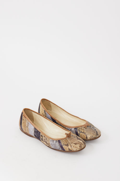 Prada Beige 
Multicolour Leather Embossed Bow Flat